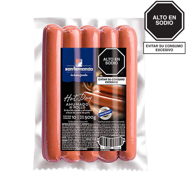 Hot dog ahumado de pollo <br> x 500 Gr.